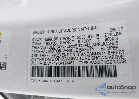 2019 Honda Accord Lx from USA, damaged, VIN 1HGCV1F19KA128482